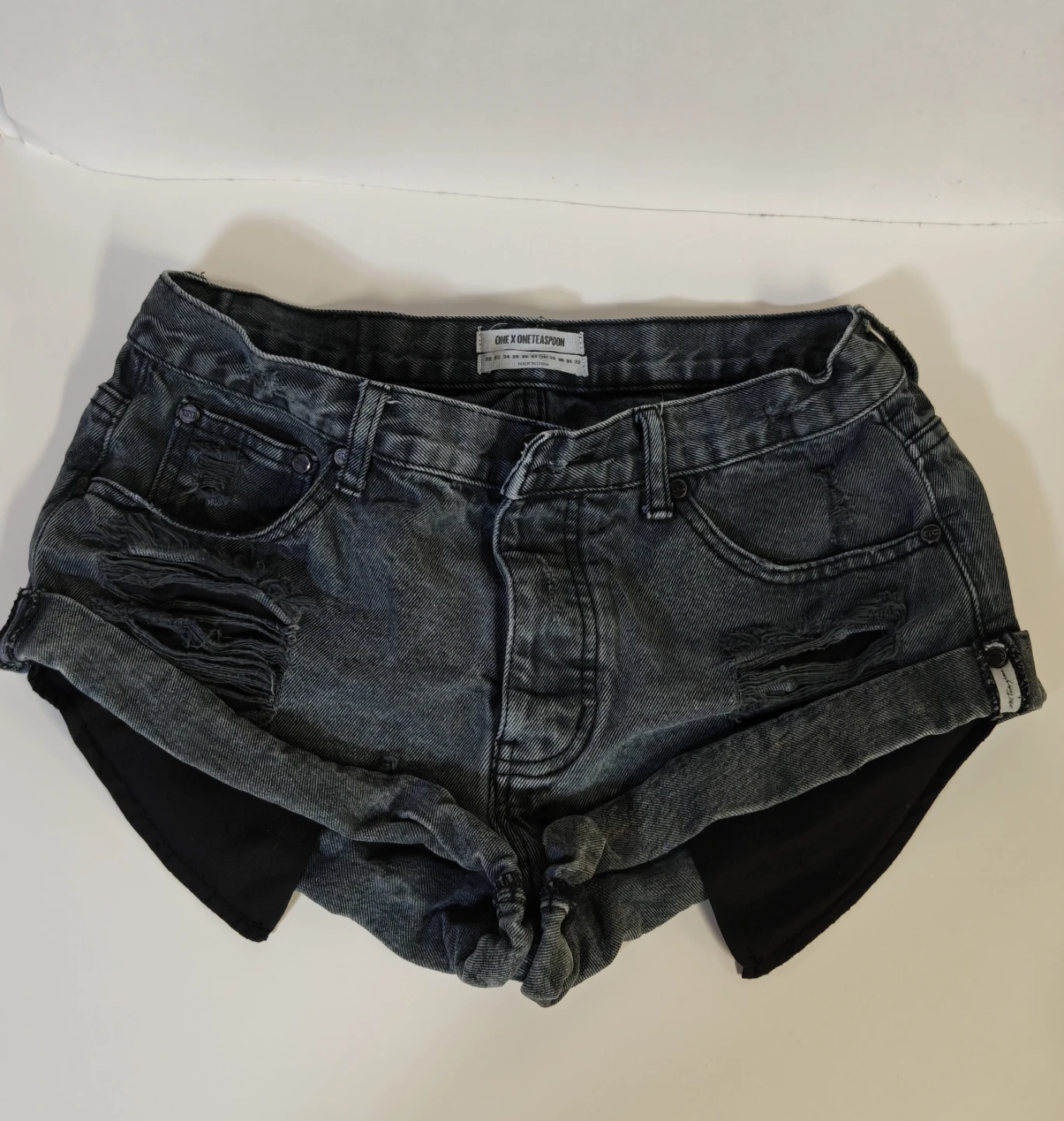 Washed Grey Denim Ripped Shorts