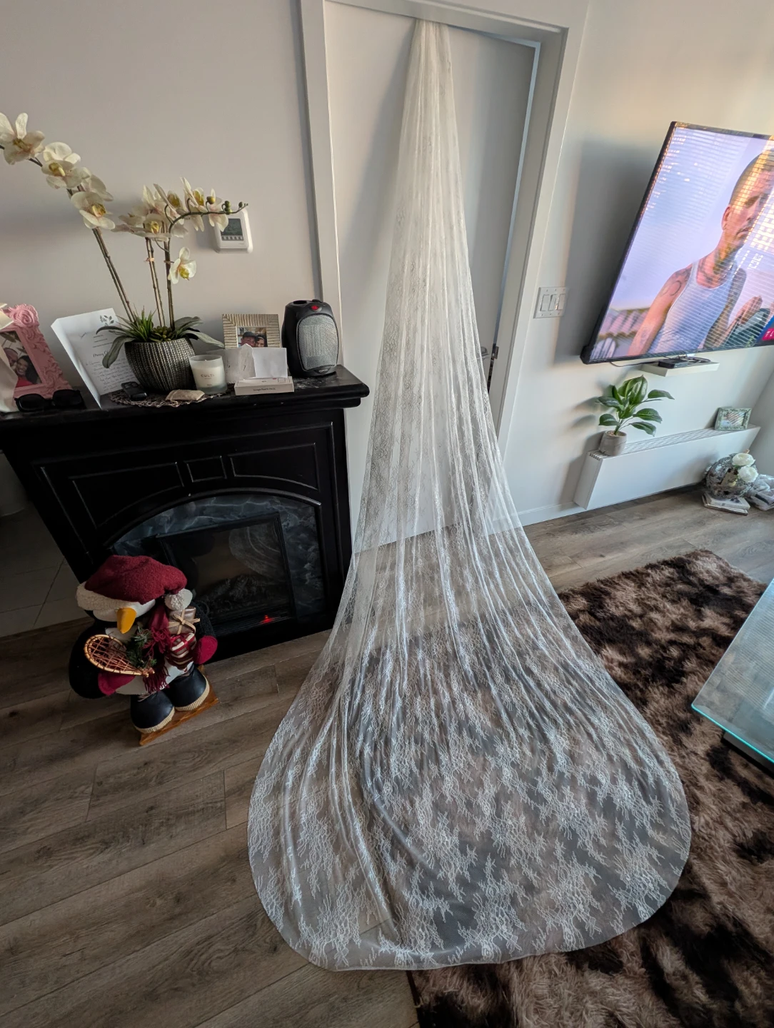 Soft white Lace Cathedral Veil with Comb