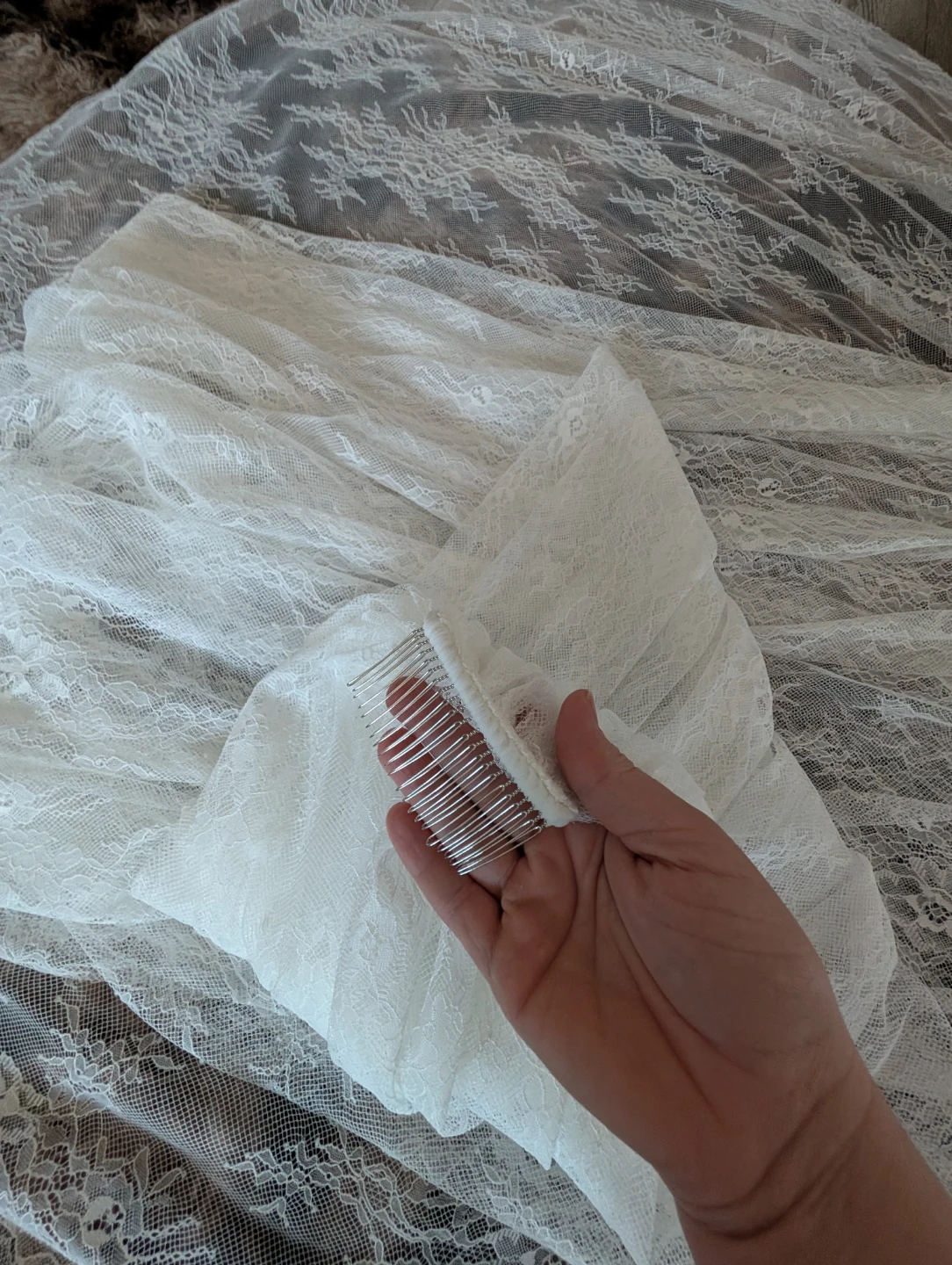 Soft white Lace Cathedral Veil with Comb - photo 5