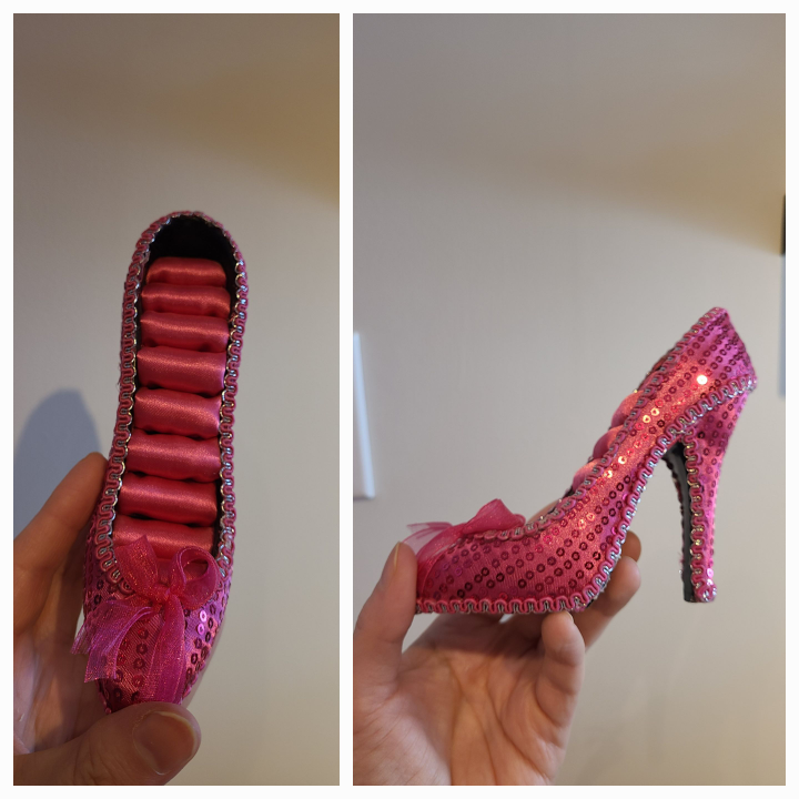 Pink Sequin High Heel Ring Holder