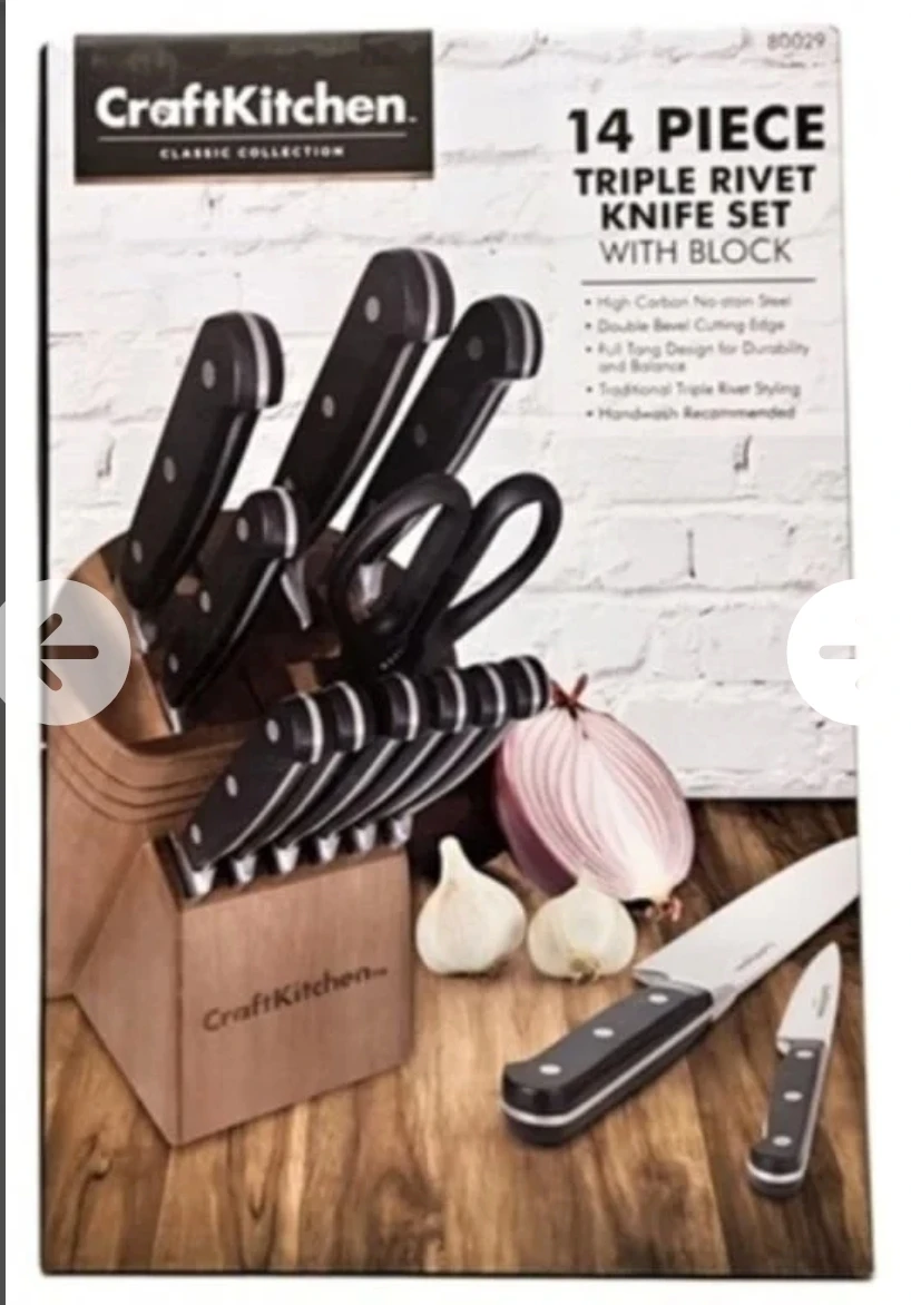 CraftKitchen 14 Piece Triple Rivet Knife Set with Block