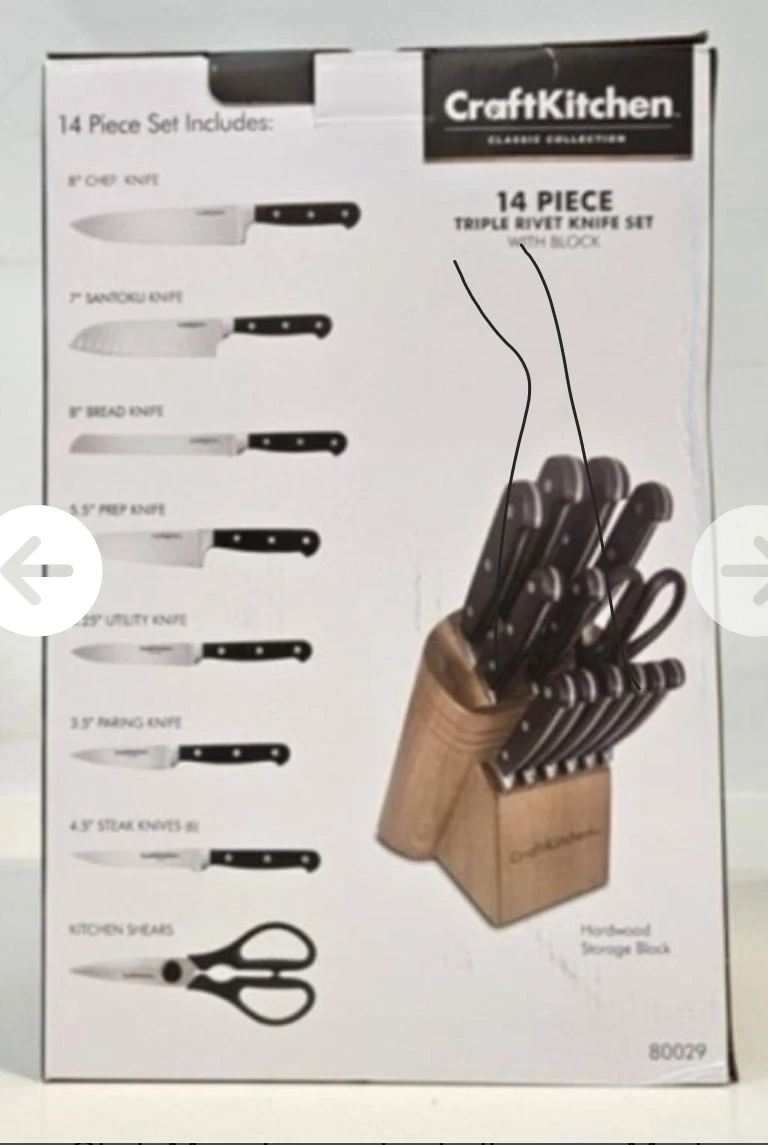 CraftKitchen 14 Piece Triple Rivet Knife Set with Block - photo 2