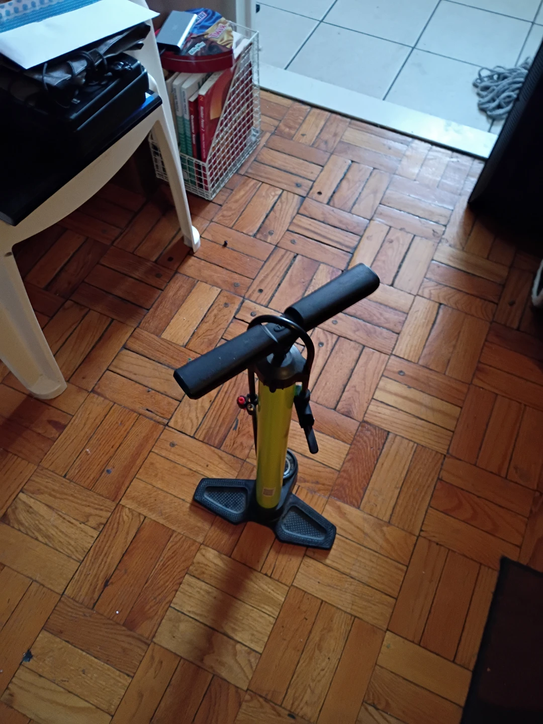 Bright Yellow Bicycle Floor Pump with Gauge