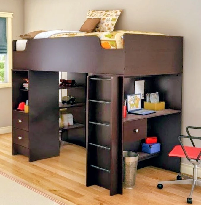 Twin Loft Bed with Desk and Shelves - photo 4
