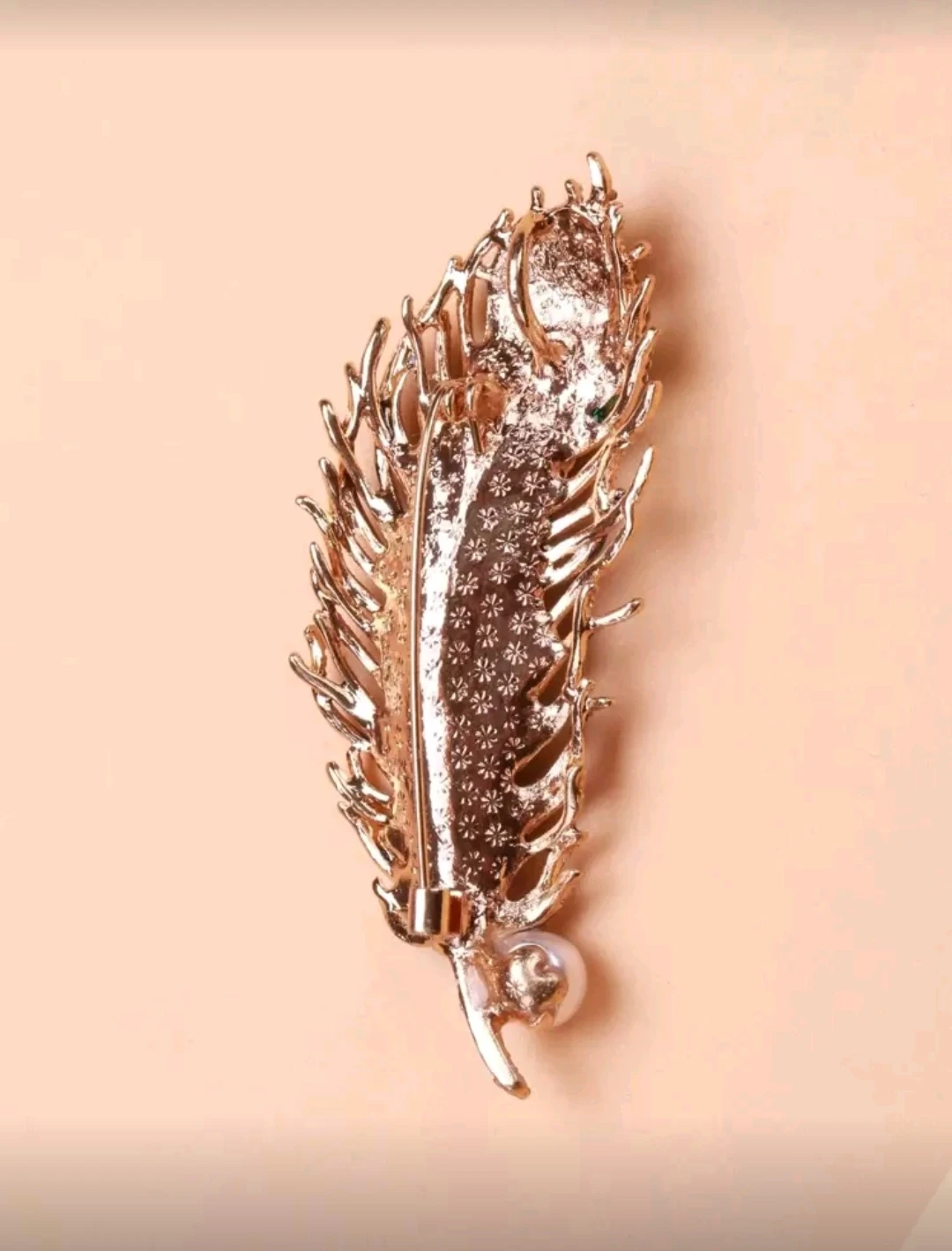 Peacock Feather Rhinestone Brooch - photo 4