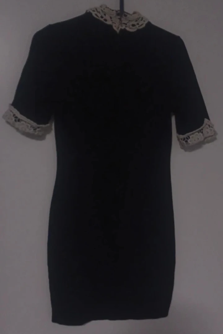 Black Mini Dress with Lace Collar - Small - photo 2