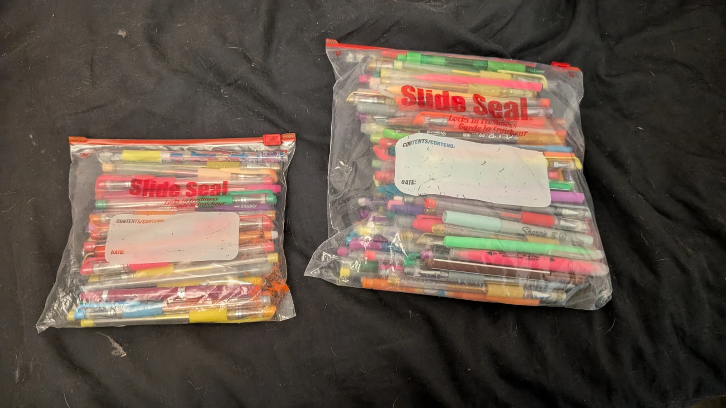 Slide Seal Bags of Pens