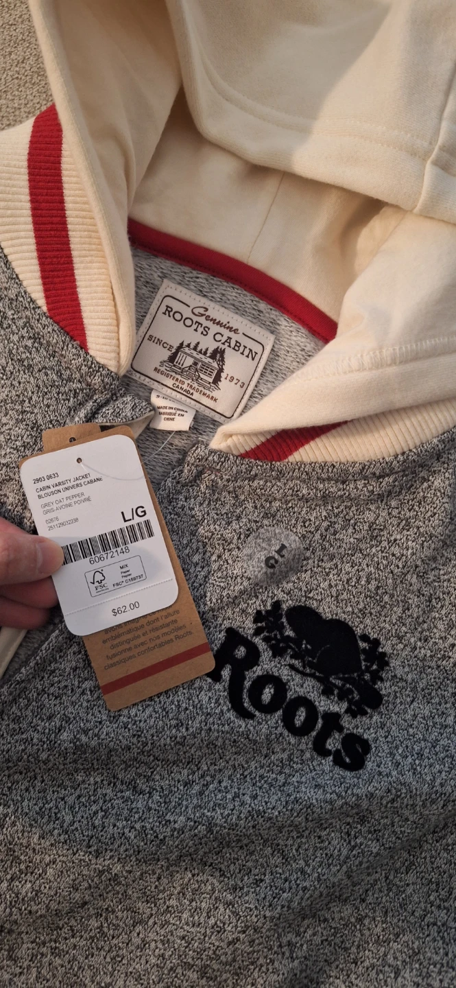 Roots Cabin Varsity Jacket - Grey Cat Periwinkle - Size L - photo 2
