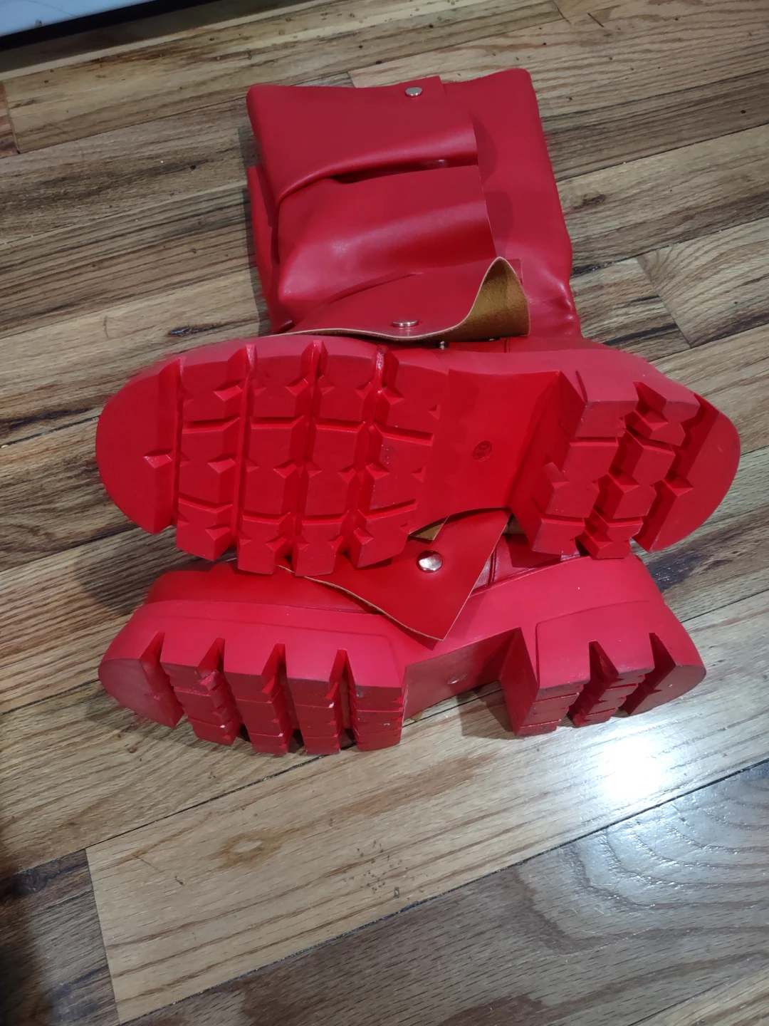 Red Knee-High Chunky Sole Boots
