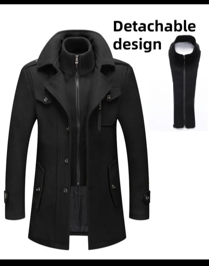 Men's Black Wool Blend Overcoat