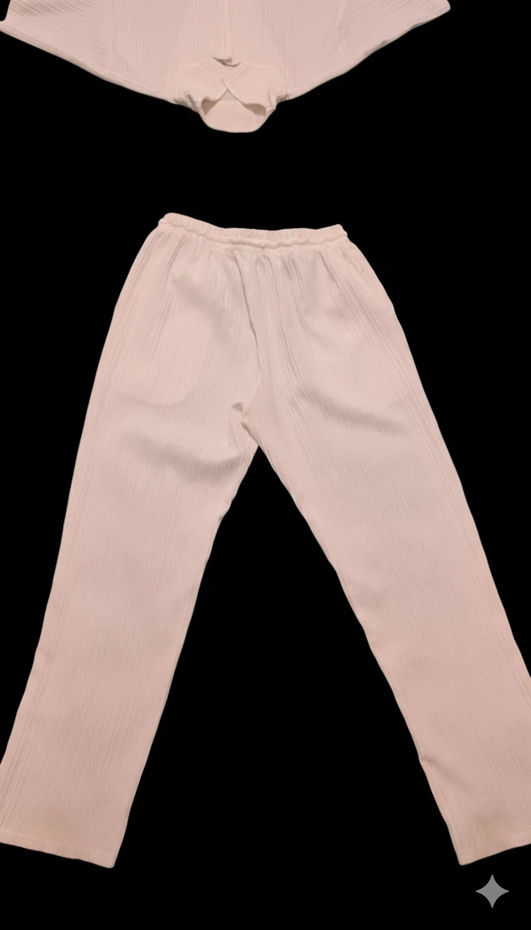 White Textured Lounge Set - Shirt & Pants - photo 2