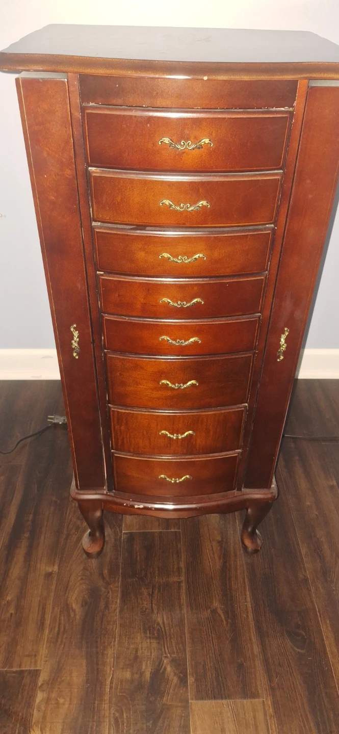 Vintage Cherry Wood Jewelry Armoire with 7 Drawers