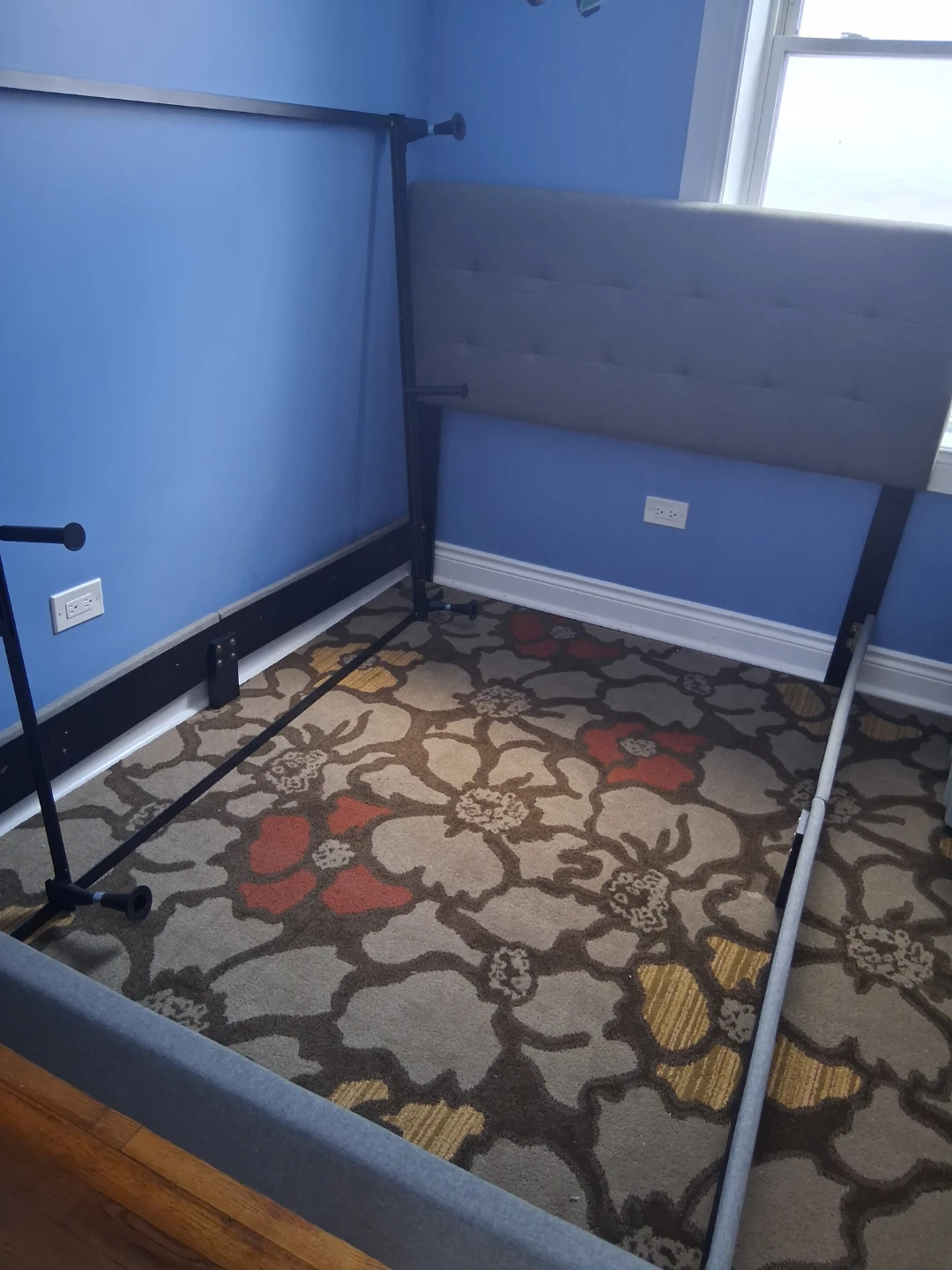Gray Upholstered Headboard with Metal Bed Frame - photo 2