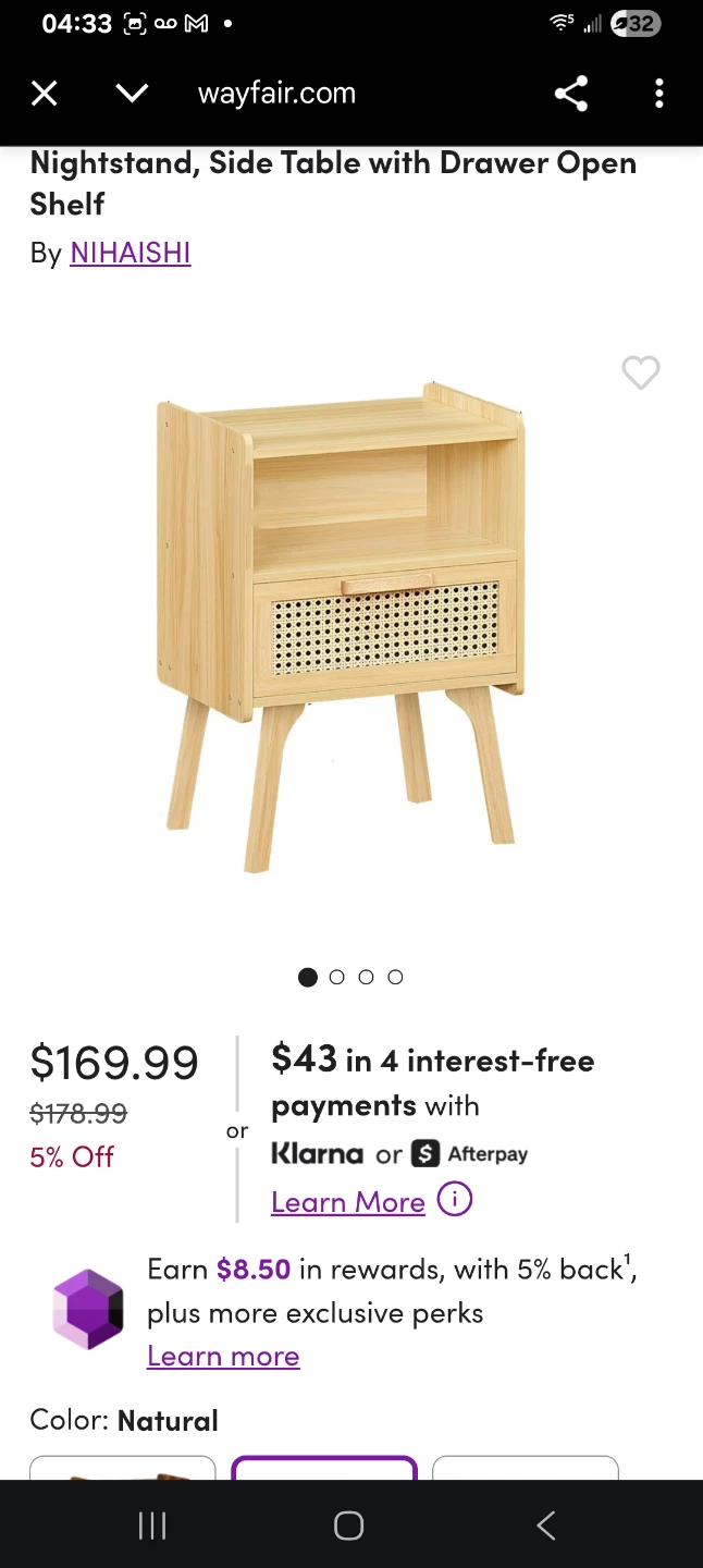 Wood Nightstand with Rattan Drawer - photo 4