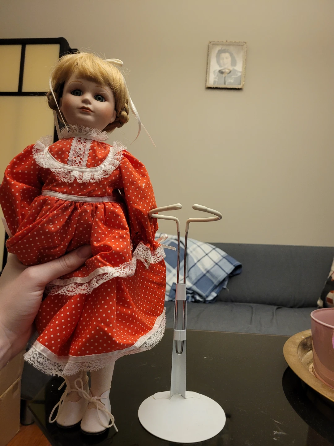 Porcelain Doll in Red Polka Dot Dress - photo 3