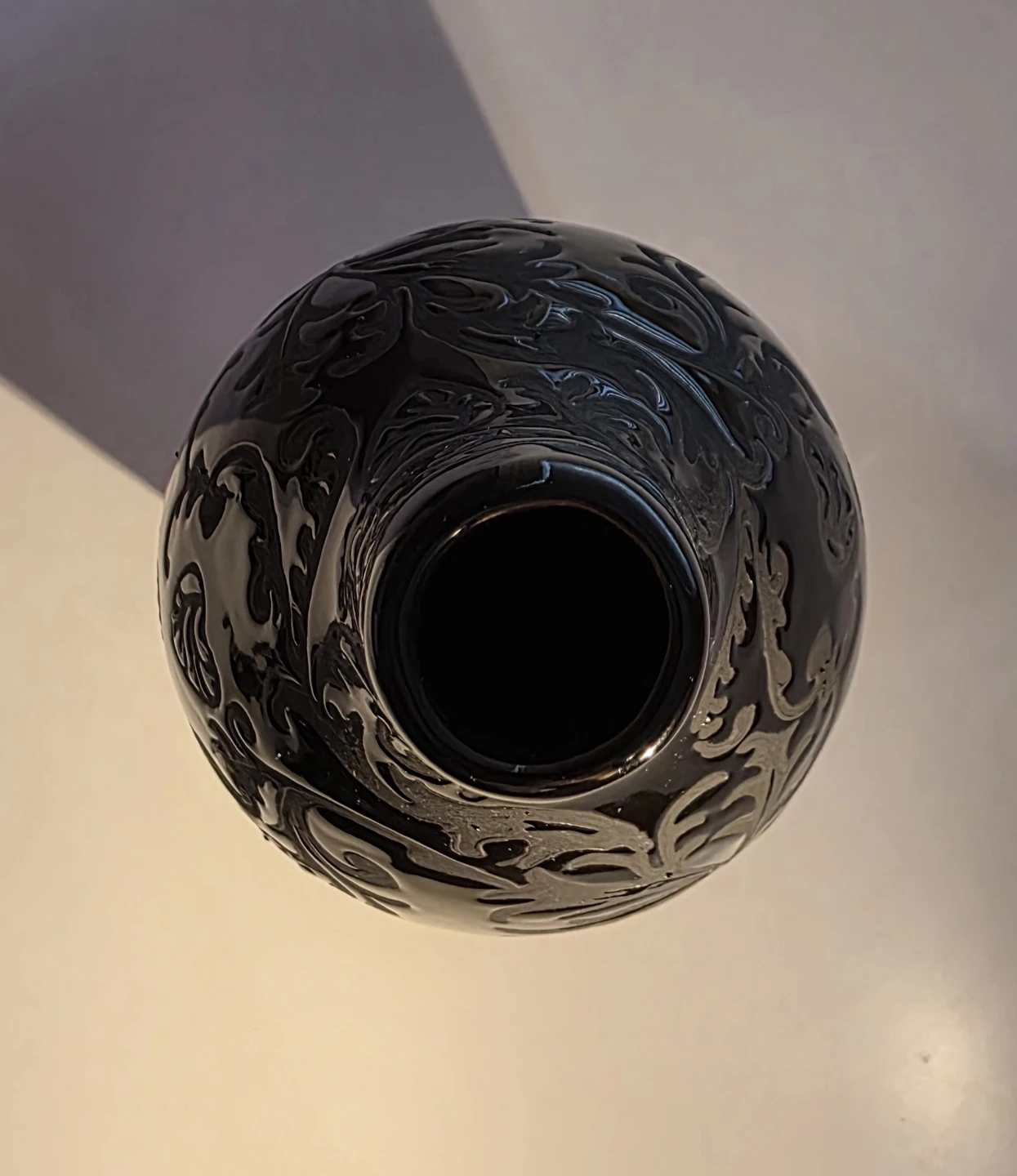 Black Decorative Vase embossed glazed pattern 13 in tall - photo 3