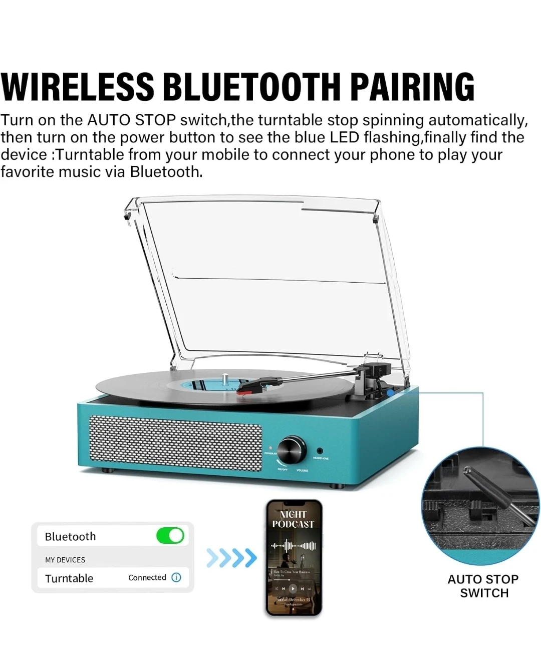 Turntable Record Player with Built-in Speakers - photo 4