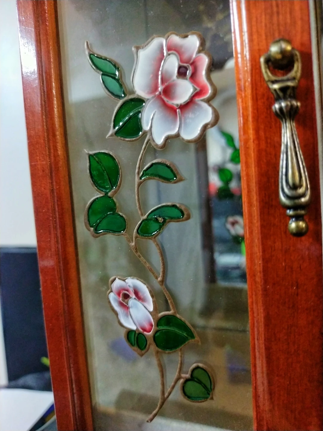 Wooden Jewelry Box itched glass Floral Design - photo 3