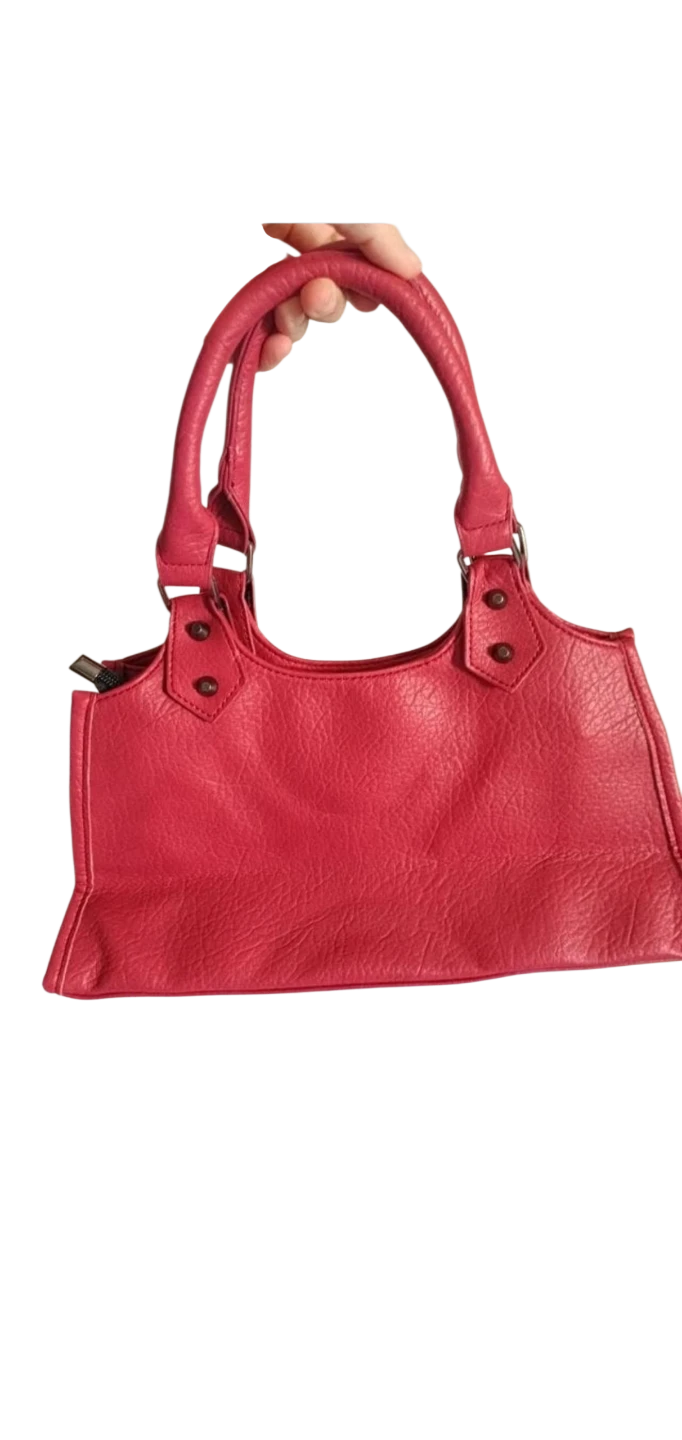 Red Faux Leather Handbag with Cross Detail - photo 4