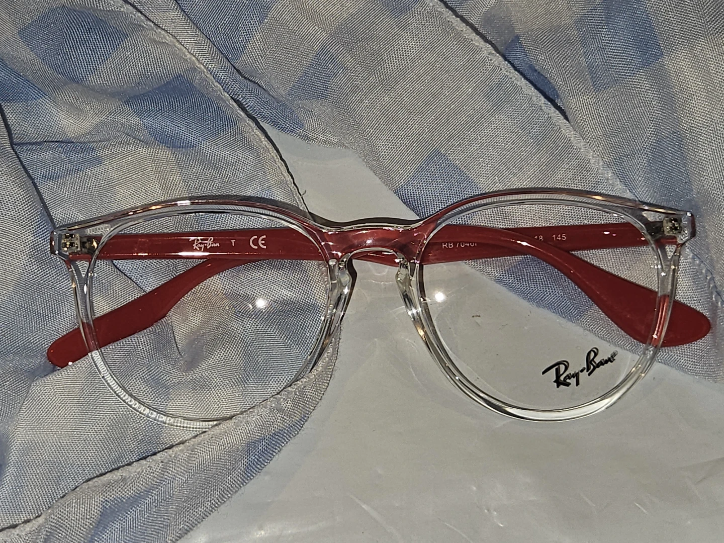 Ray-Ban Eyeglasses Clear Frame Red Temples RB7049F
