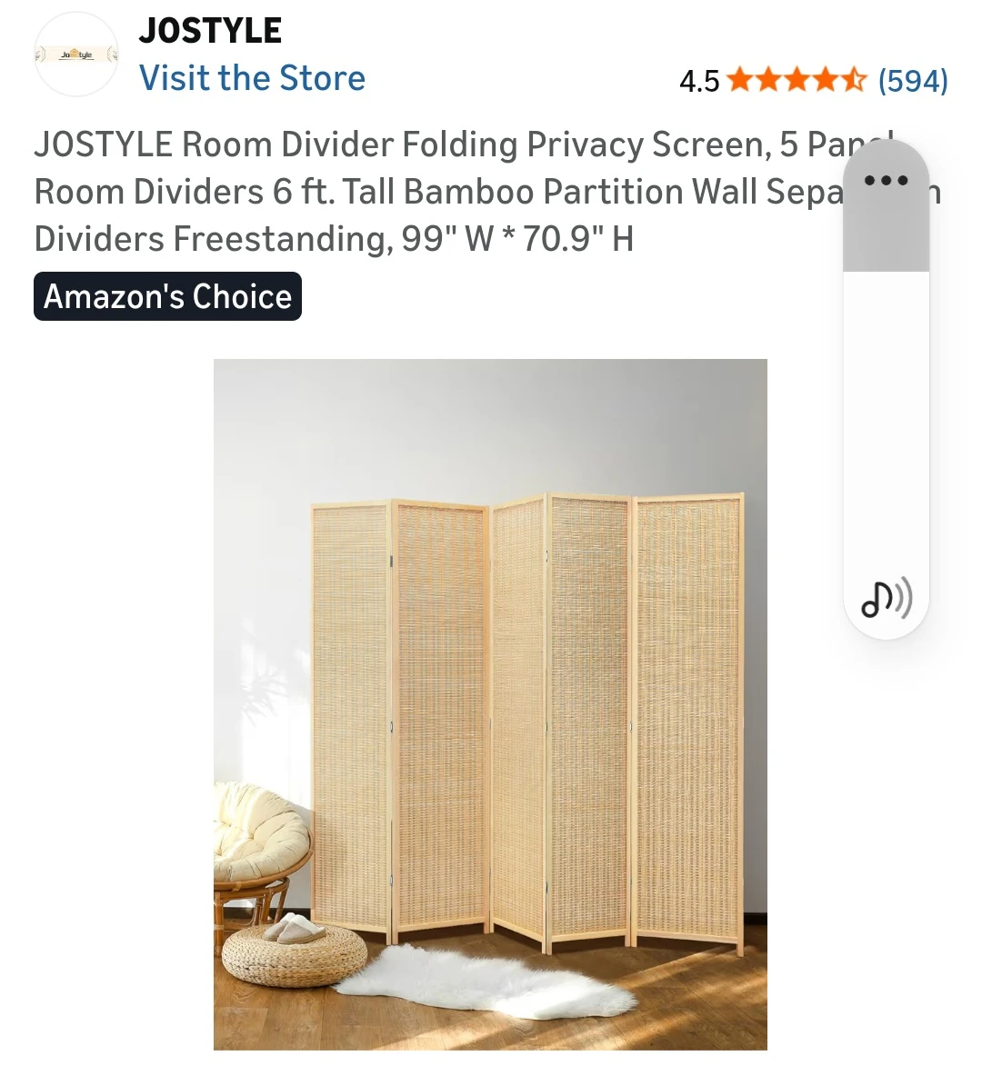 JOSTYLE 5 Panel Room Divider Folding Privacy Screen