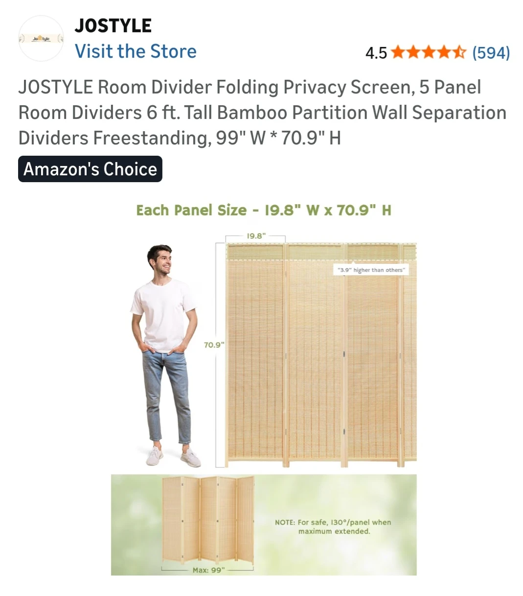 JOSTYLE 5 Panel Room Divider Folding Privacy Screen - photo 2
