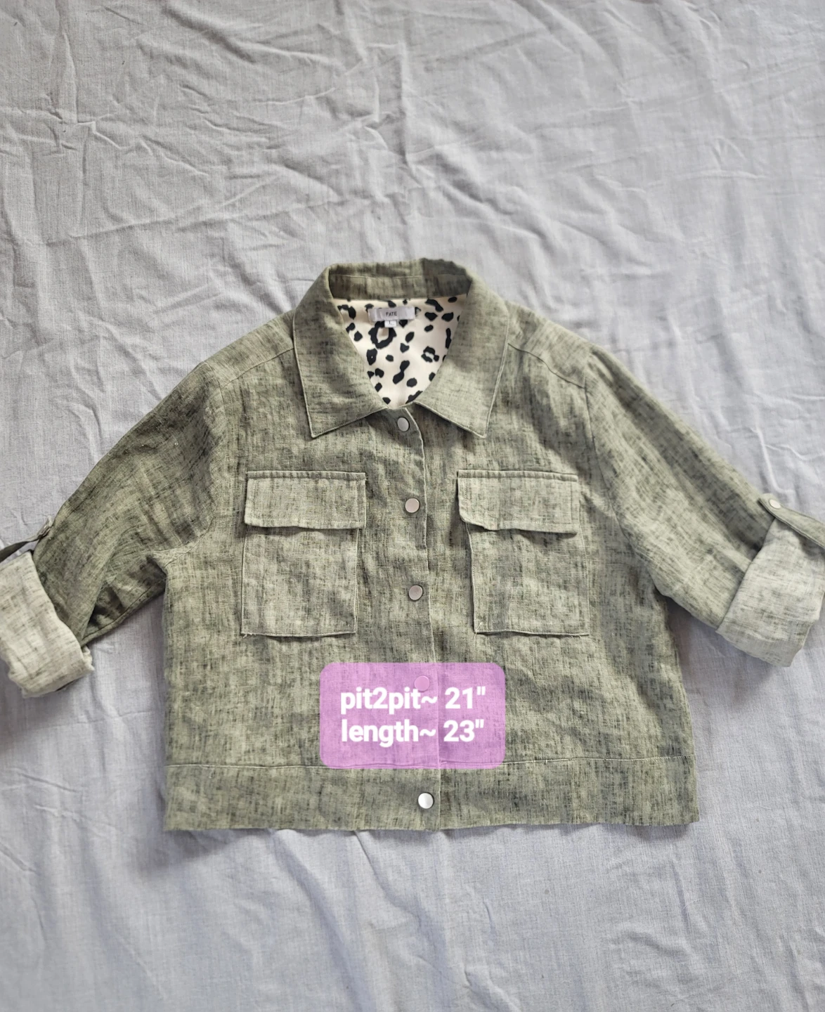 Fate Green Utility Jacket 100% Linen Cottage Boho Sz L - photo 2
