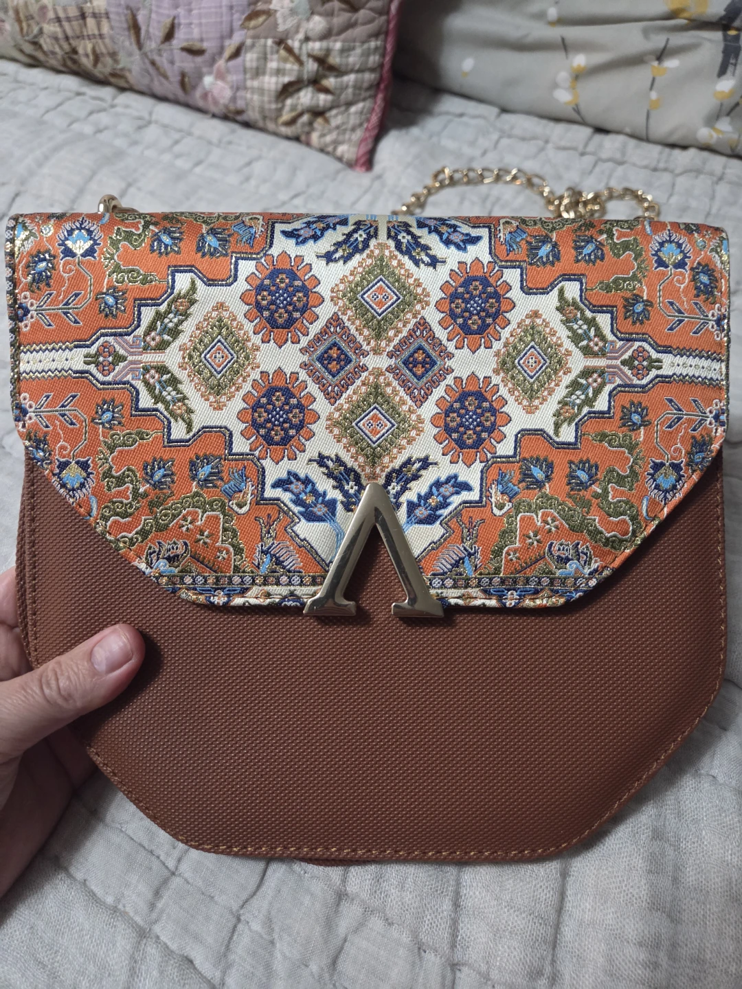 Brown Patterned Shoulder Bag