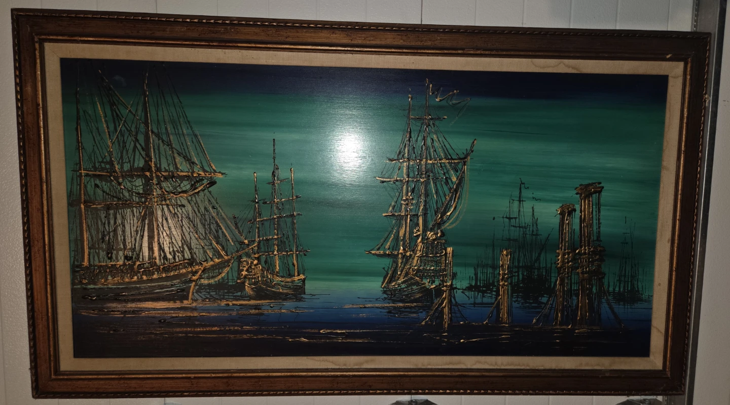 Vintage 'The Galleons' Painting by Vanguard Studios