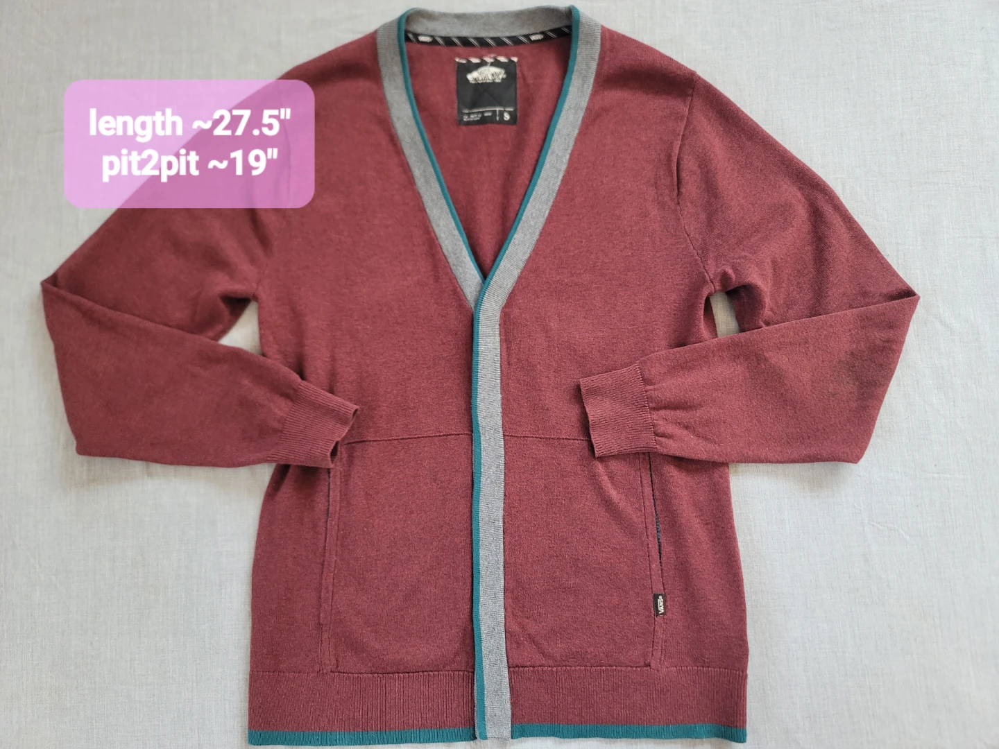 Vans Burgundy Mens 100% Cotton Cardigan Skater Sz Sm Button NWOT