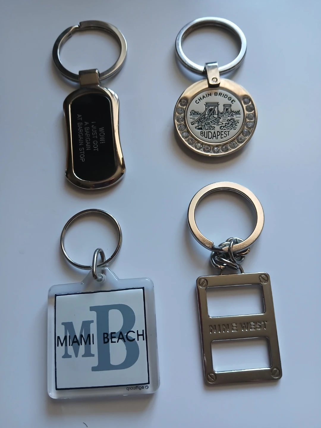 Keychains: Bargain Stop, Budapest, Miami Beach, Nine West