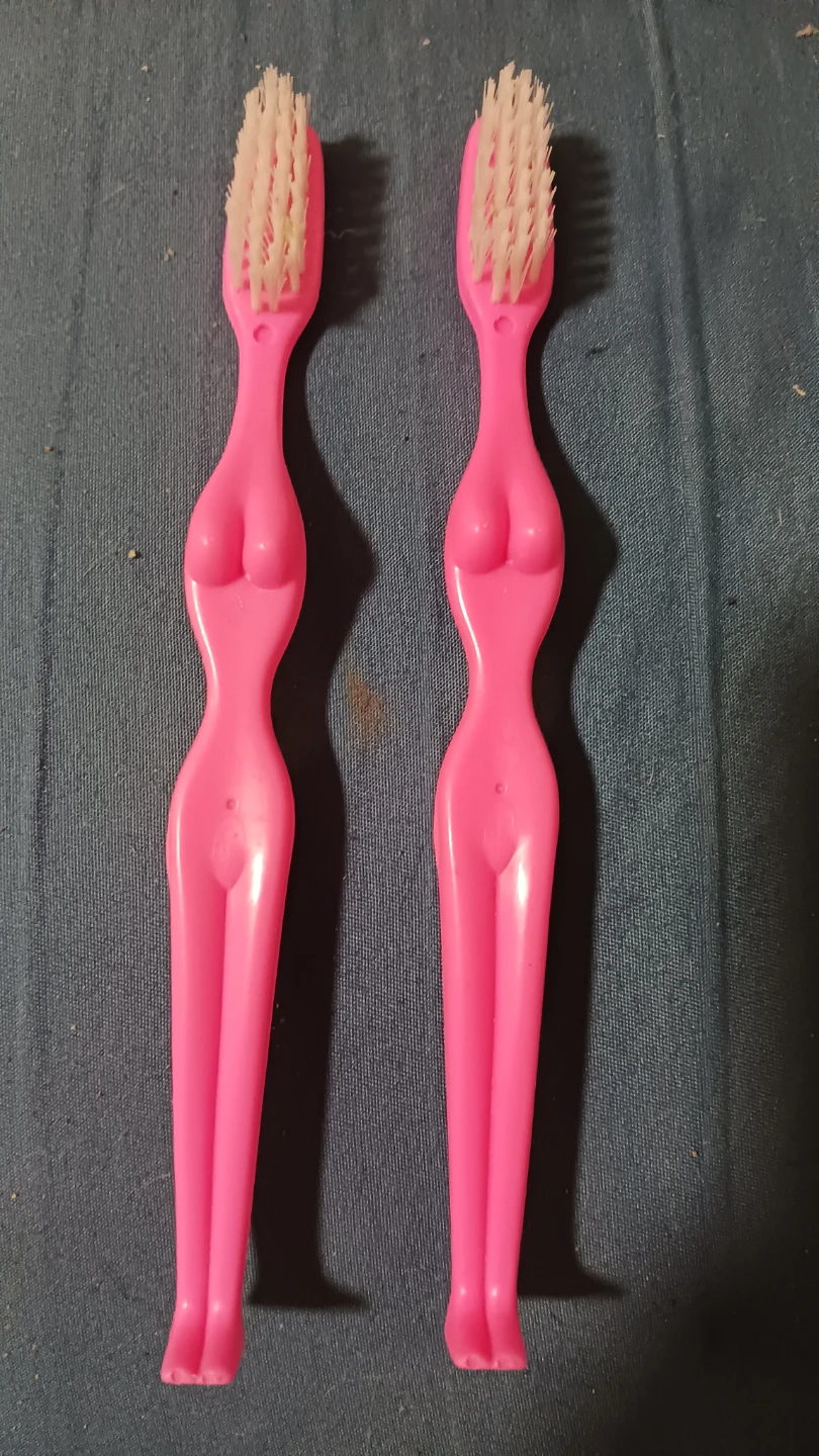 2 Pink Novelty Toothbrushes - Body Shaped