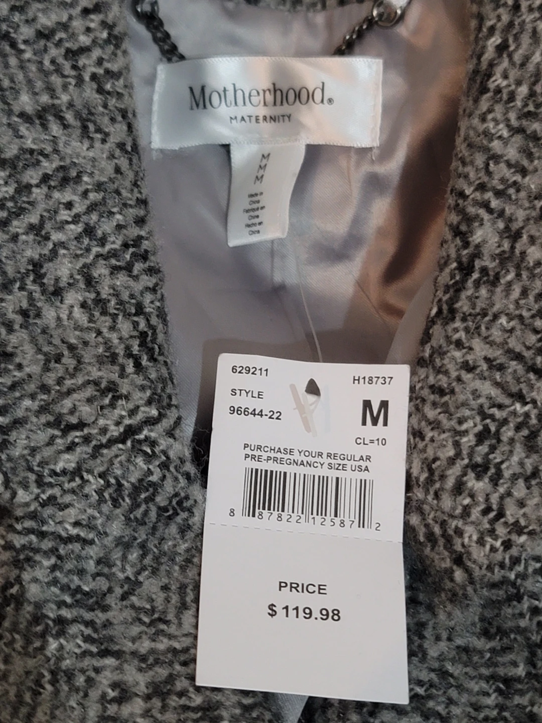 New Motherhood Maternity Women's Tweed Coat Size M - photo 2