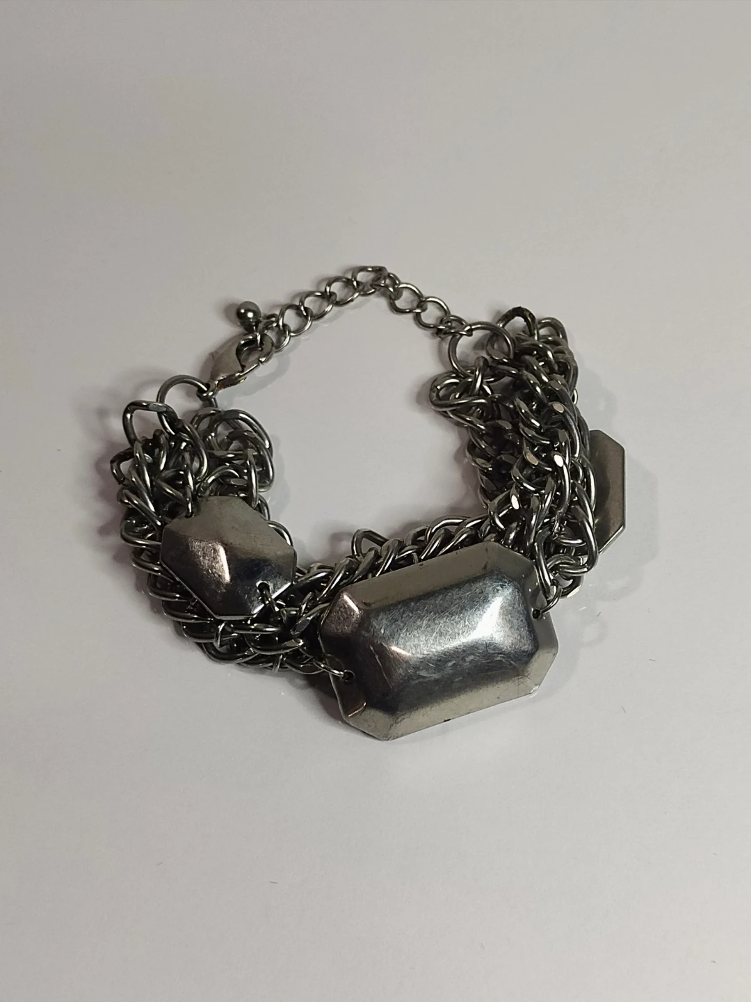 Silver tone chunky chain and gemstone bracelet - photo 2