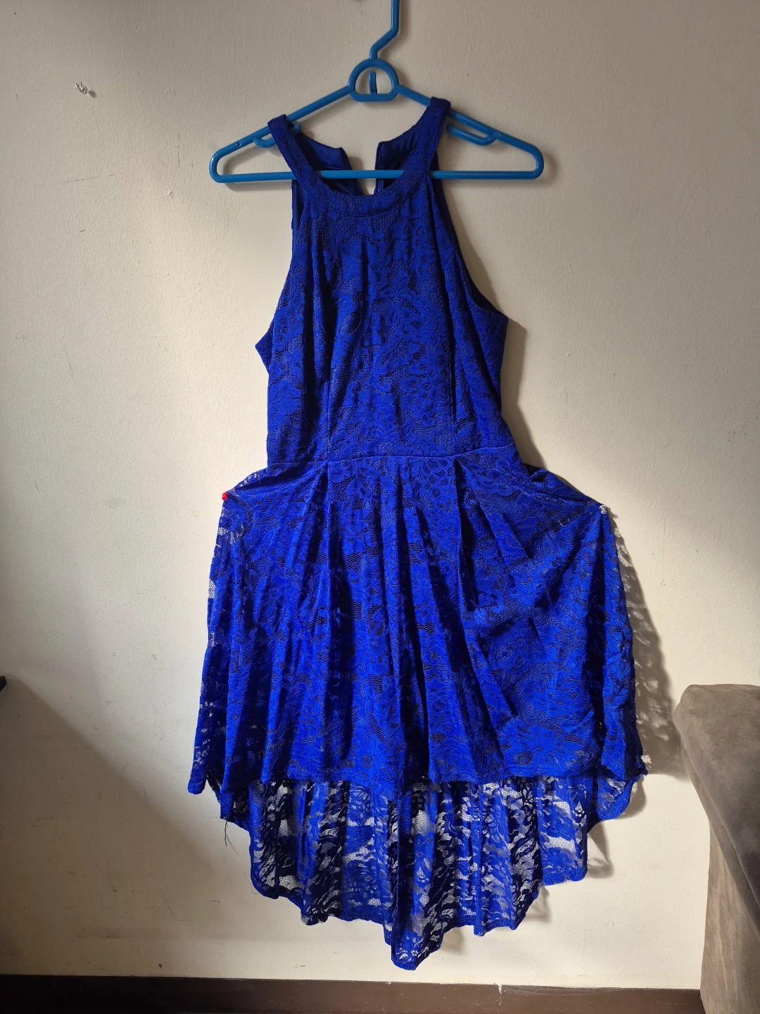 Blue Lace High-Low Dress