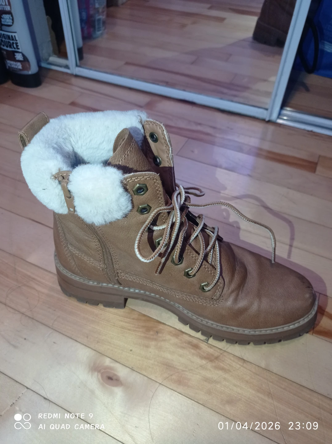 Tan Madden Girl Brand Leather Winter Boots with Fur Trim - photo 3