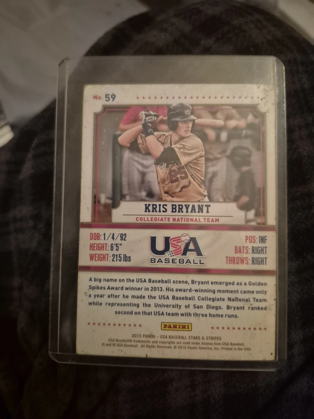 2015 Panini USA Baseball Kris Bryant Stars & Stripes Card - photo 2