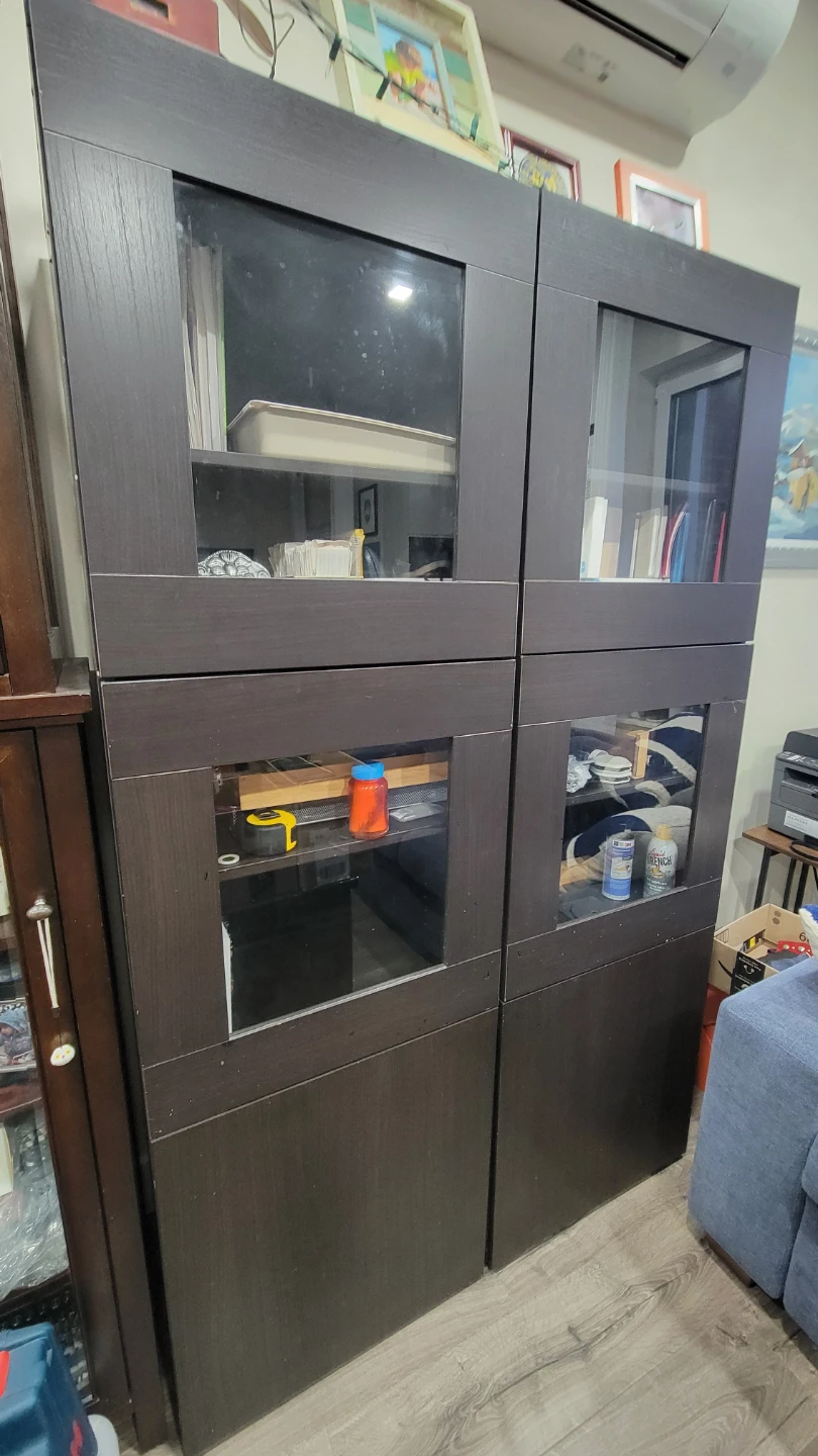 Two IKEA Billy Bookcases with Glass Doors