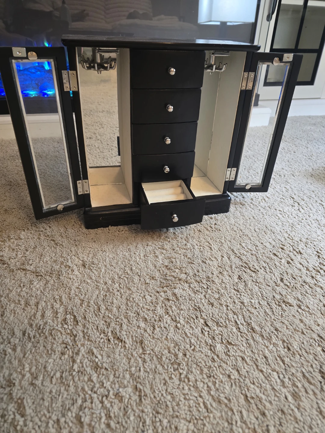 Black Jewellery Box with Mirrored Doors