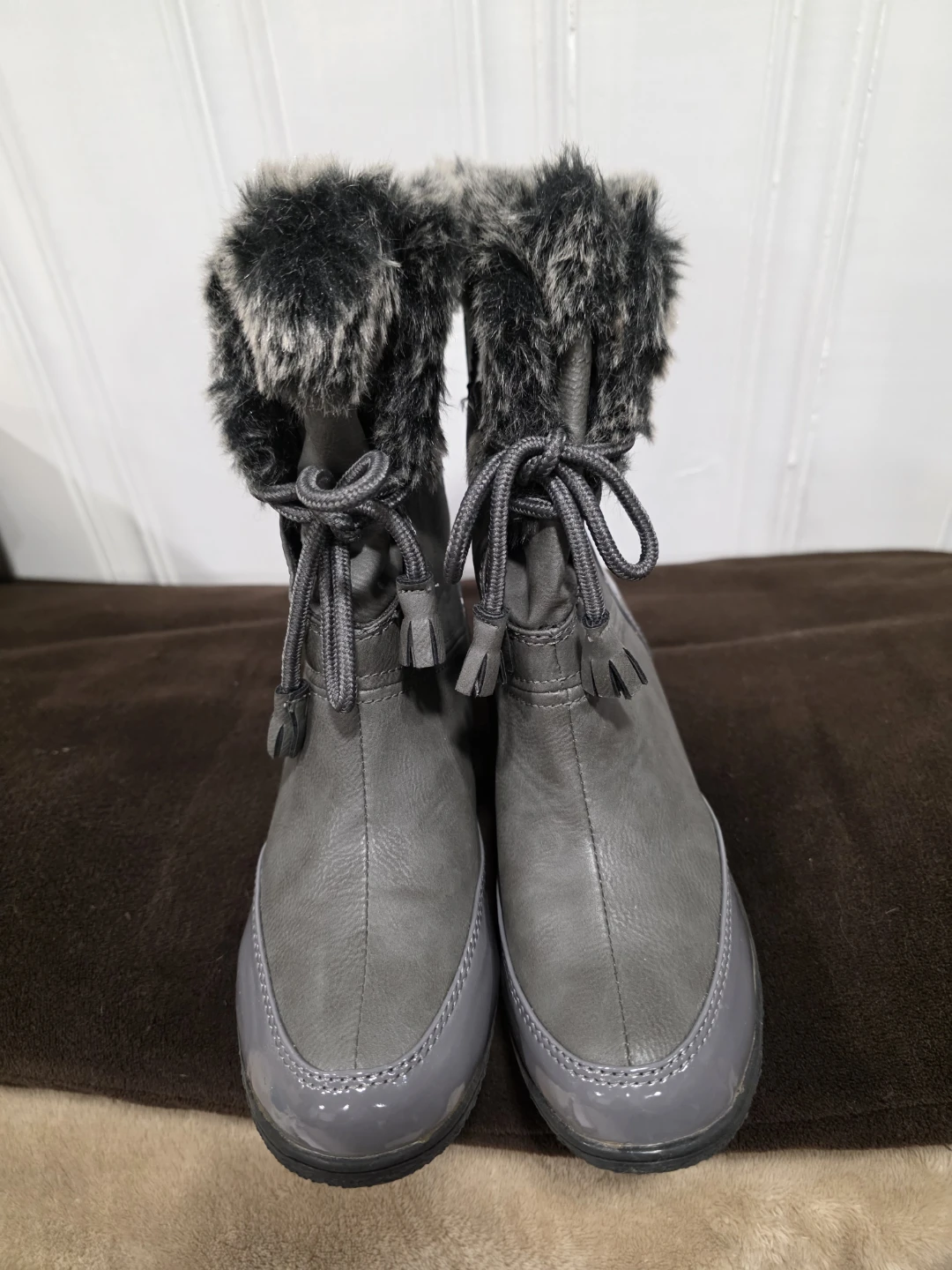 Grey  Boots with Faux Fur Trim - photo 2