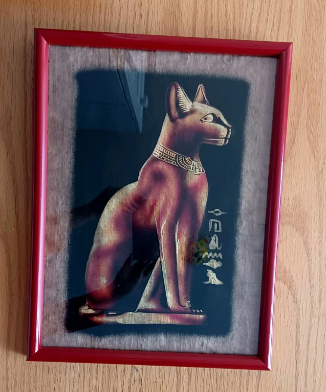Egyptian Cat Art in Red Frame