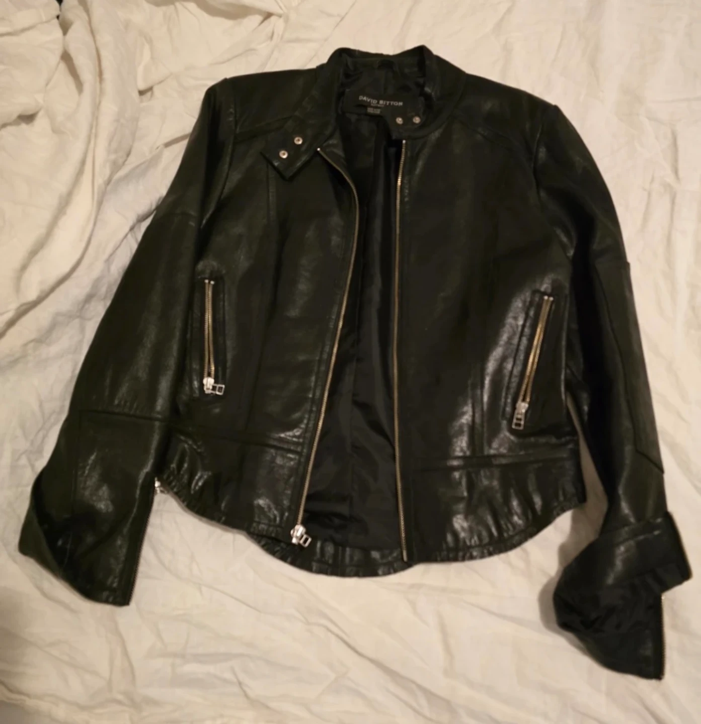David Bitton Black 100% Leather Moto  Sleek Buffalo Jacket