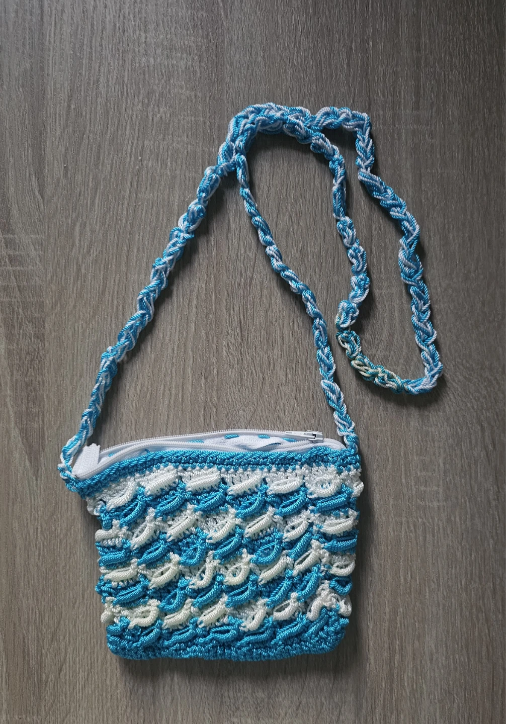Crocheted Crossbody small Bag - Blue and White