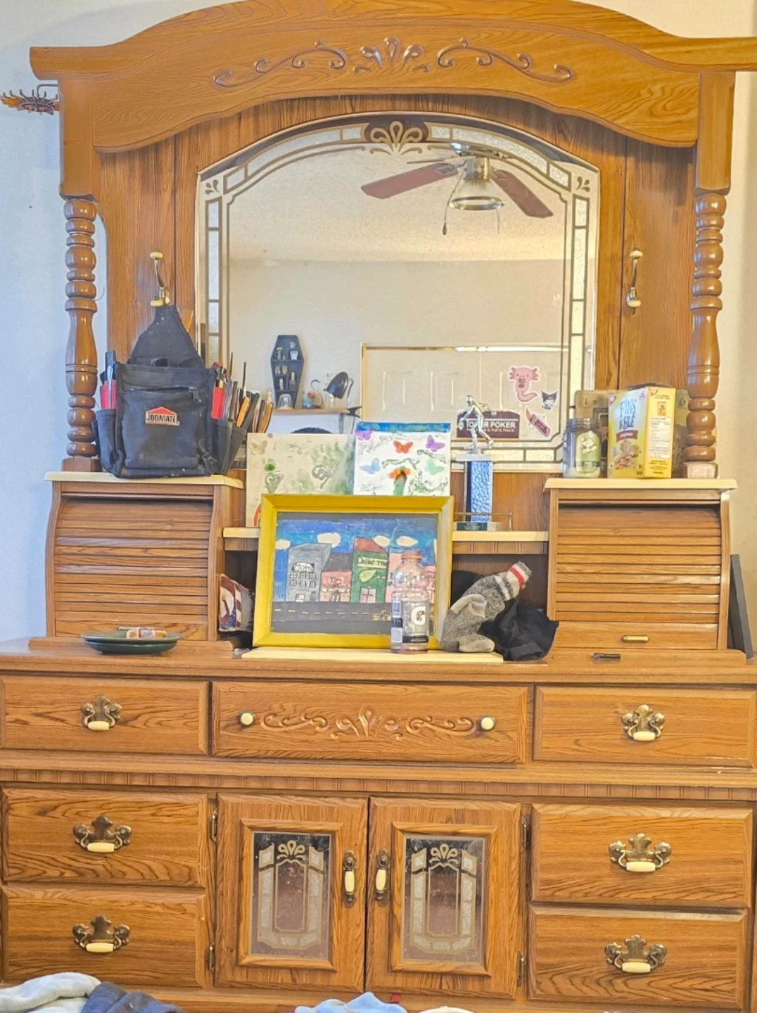 Oak Wooden Dresser with shelf andMirror top - photo 3