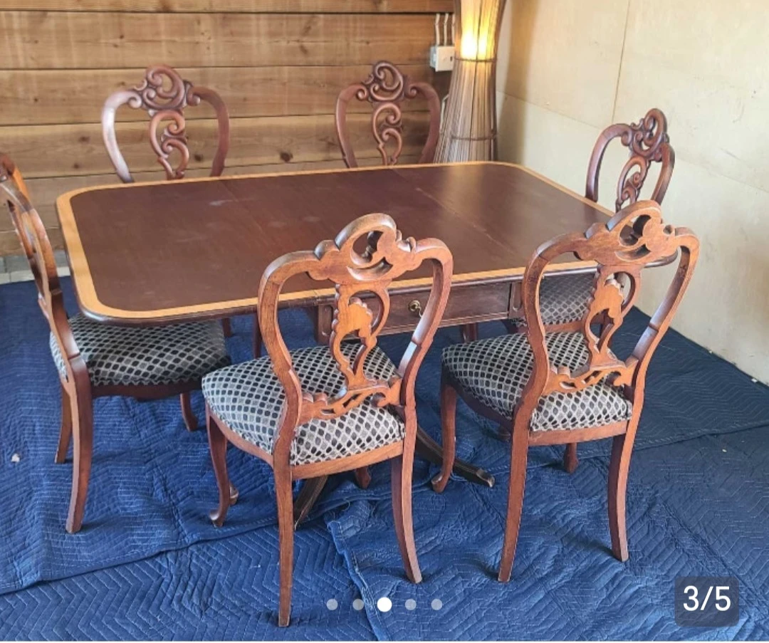 Antique Dining Table with 6 Ornate Chairs