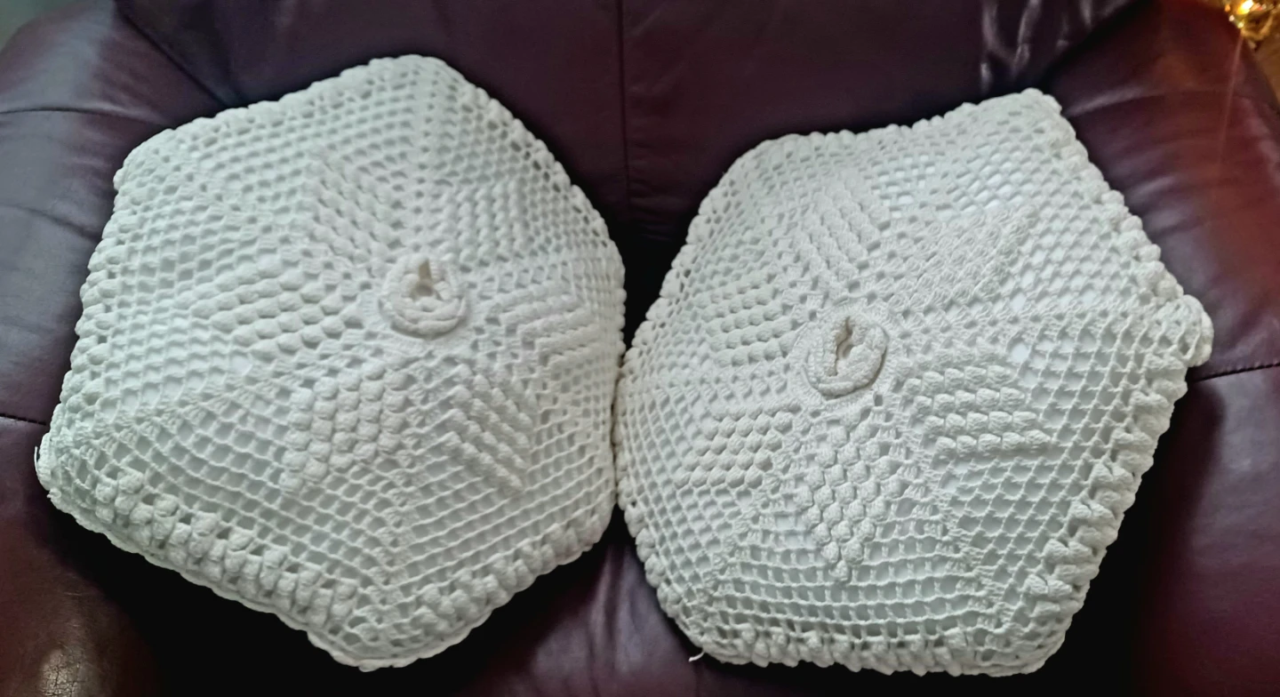 White Crochet Decorative Throw Pillows (Set of 2)