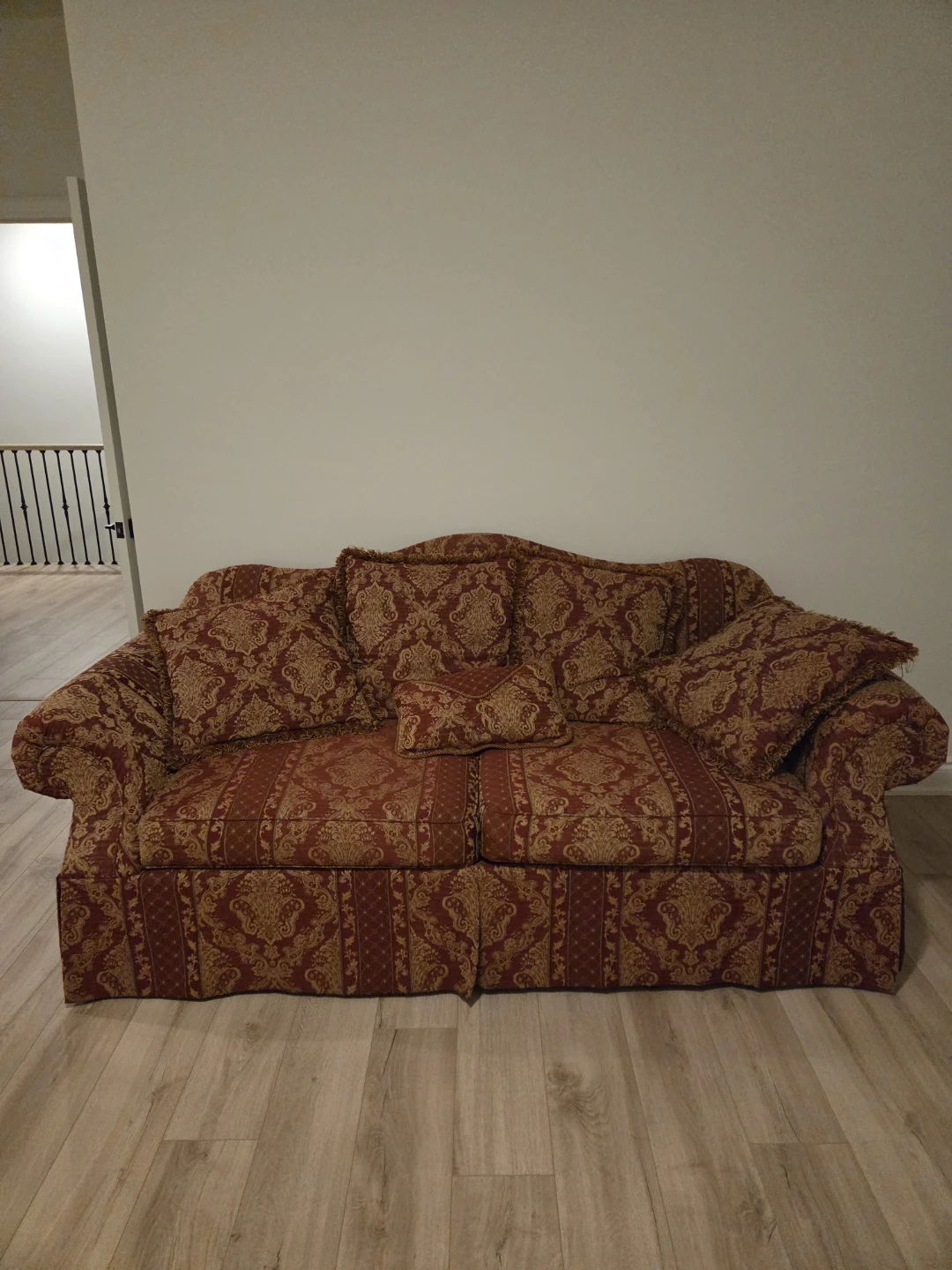 Red and Gold Patterned Sofa