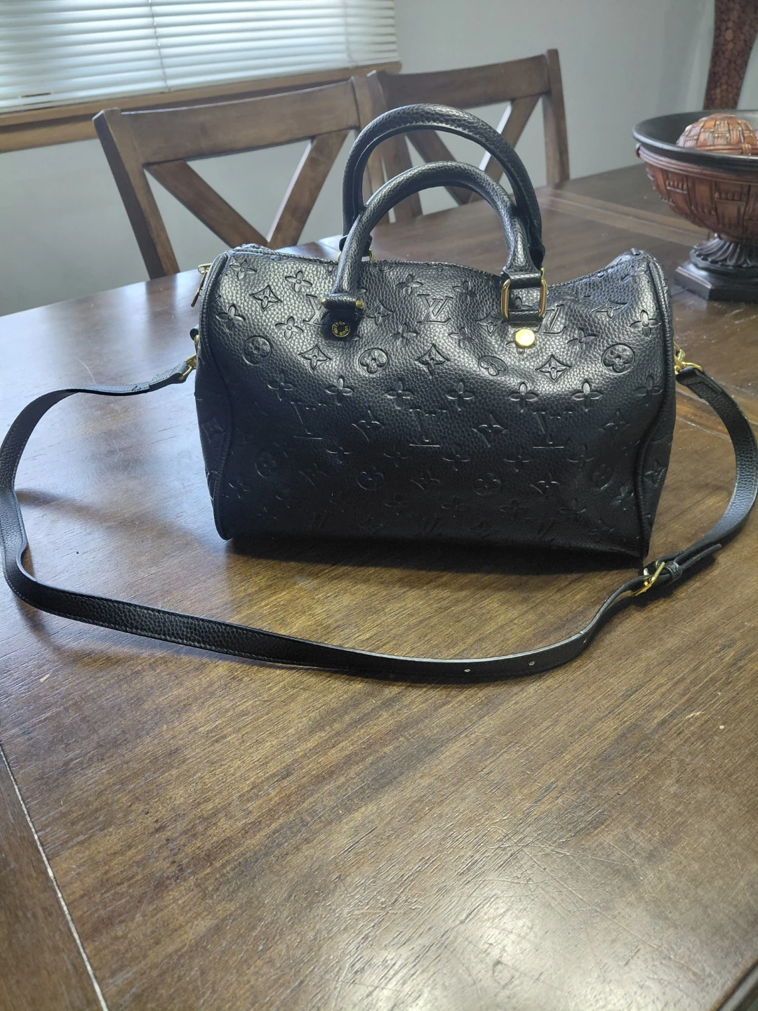 Louis Vuitton Black Leather Speedy Handbag