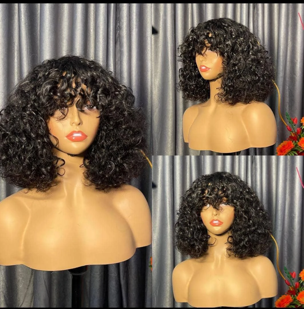 Short Curly Bob Wig with Bangs