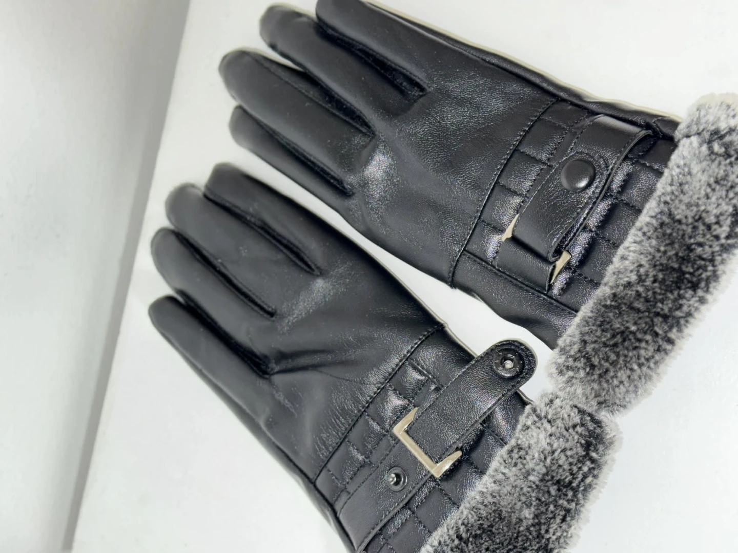 Black Faux Leather Gloves with Fur Lining